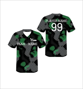 Maillot de baseball hexagonal noir et vert personnalisé par sublimation, uniforme d'équipe boutonné, en polyester anti-humidité, OEM ODM - Product Image 1