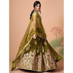 Espléndido Espejo Verde Oliva Red De Trabajo Lehenga Choli Con Dupatta - Product Image 6
