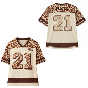 Maillot de football américain personnalisé pour femme à imprimé léopard, numéro personnalisé, uniforme d'équipe, vêtement de match en maille surdimensionné, vente en gros ODM - Product Image 2