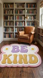 Alfombra Premium Be Kind con Tipografía, Hecha a Mano, Antideslizante, en Rosa, Morado y Amarillo, Alfombra Decorativa Motivacional para Dormitorio y Sala de Estar - Product Image 5