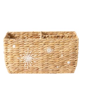 Boho Water Hyacinth <b>Storage</b> Basket <b>3</b> Section Woven Decorative Organizer <b>Bin</b> Star Embroidered Baby Nursery Caddy - Product Image 4