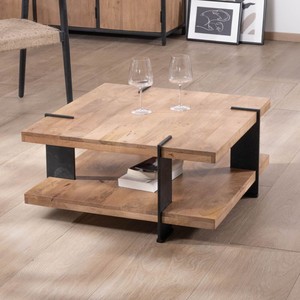 Vandana <b>Silver</b> Essence designer <b>coffee</b> <b>table</b> with double square wooden top and metal legs - Product Image 2