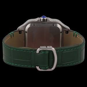 Wholesale Price Green Color Leather Band <b>Square</b> Dial Multi Color Roman Numerals Moissanite Diamond Unisex Affordable Price <b>Watch</b> - Product Image 4