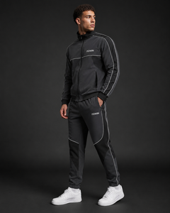 Ensemble de survêtement décontracté pour homme F2WIN, fermeture éclair intégrale, style sportif, jogging, noir, nylon/coton, pour l'été, poches latérales solides, coupe classique - Product Image 1