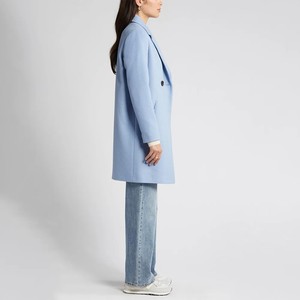 <b>Women's</b> Light Blue <b>Double</b> <b>Breasted</b> Trench <b>Coat</b> Long Length Casual Outerwear Full Sleeve Solid Color Woven Wool <b>Coat</b> - Product Image 6