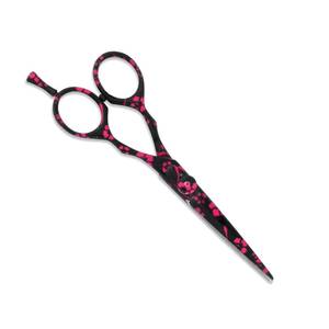 Ciseaux de coiffure professionnels en acier inoxydable, lame tranchante, manche floral noir et rose, manche long, pour droitiers - Product Image 2