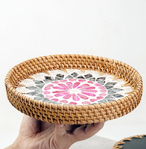 Rattan Mother Pearl <b>Storage</b> Trays Set Classic Design <b>Stackable</b> Polished Finish Shape Table Neatening Organization Sustainable - Product Image 1