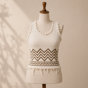<b>Boho</b> Frayed Crop Top Womens Cotton Zigzag Sleeveless <b>Shirt</b> Lightweight Summer Festival Beach Vacation Casual Hippie Tank Top - Product Image 1