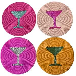 Sous-verre rond en perles de verre de qualité supérieure motif baies de houx, avec support en tissu, résistant à la chaleur, pour décoration de Noël et de fêtes, idéal pour les boissons et les cadeaux - Product Image 2