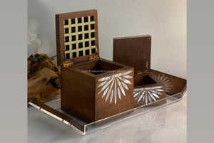 United Trade World's Specials pour le Ramadan et l'Aïd Plateau en acrylique avec poignée en bois Boîte en bois et pots en plastique pour brûleur Bakhoor - Product Image 5