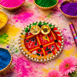 Plateau traditionnel pour Haldi Kumkum, support pour assiettes de Puja Navratri, cadeau de Diwali, assiette de Puja artisanale, assiettes de décoration religieuse Roli - Product Image 5