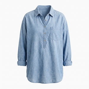 เสื้อเชิ้ตโปโลชายผ้าชามเบรย์สำหรับฤดูใบไม้ร่วง สไตล์ลำลองแบบสบายๆ กระดุมครึ่งตัว รับผลิตแบบ OEM ODM ขายส่งจากโรงงาน รับทำโลโก้ตามสั่ง - Product Image 1