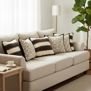 SOGA Ensemble de 6 taies d'oreiller 3x blanc cassé à motif cœur avec bordure noire 3x housses de coussin bouclées rayées marron crème - Product Image 3