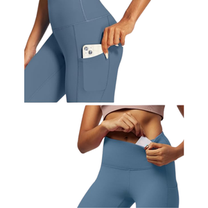 High Waist <b>Yoga</b> Leggings Full Length Solid Color Seamless <b>Pockets</b> Four-Way Stretch Spandex Nylon Activewear <b>Pants</b> - Product Image 4