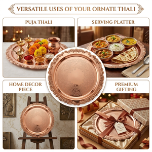 Ensemble de thali en cuivre fait main pour la Pooja, assiette traditionnelle pour la Puja, cadeau pour le festival Diwali, thali Aarti, décoration pour le temple à domicile, vente en gros - Product Image 5