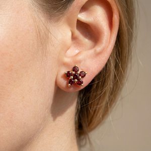 Garnet Flower Stud <b>Earrings</b> 925 Sterling Silver 14K Gold Plated <b>Red</b> Gemstone Cluster <b>Earrings</b> Gift For Women - Product Image 5