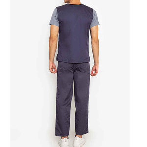 Conjunto de uniforme médico morado para hombre, top con cuello en V y pantalones de poliéster tejido, compatible con detección de agujas, para uso hospitalario. - Product Image 3