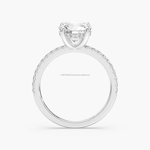 Bague de fiançailles pour femme en or blanc 14 carats avec diamant de laboratoire certifié IGI, taille ronde, 2 carats, halo caché minimaliste - Product Image 4