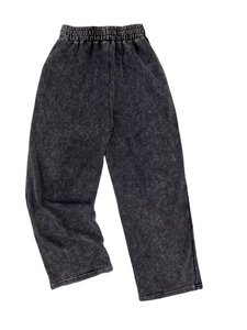 Loose Formal Men's High Waist Heavyweight Elastic Waist Anti-Wrinkle Pleated Front Acid Wash Dark Gray 100% Cotton Sweatpants - Product Image 2
