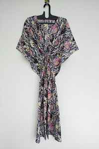 Robe kaftan vintage chic à imprimé floral 100% coton, longueur genoux, légère, style bohème d'été - Product Image 2