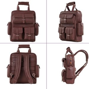 Unisex Personalized Brown Leather Roll Top <b>Backpack</b> Zipper Hasp Closure <b>Travel</b> Laptop <b>Bag</b> Fashion Waterproof Great - Product Image 5