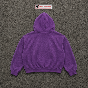 Sudadera con capucha de forro polar para hombre, de peso pesado, estilo urbano, con cremallera, color morado, corte relajado, diseño estampado, ajuste regular A - Product Image 6