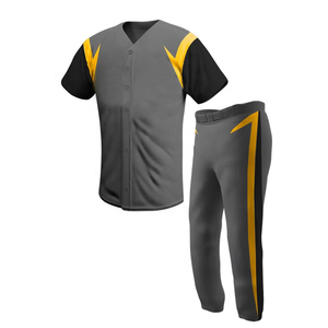Ensemble d'uniformes de baseball personnalisés sublimés pour hommes – Maillot à col en V gris, noir et jaune à manches courtes et pantalon – Performance anti-humidité - Product Image 1
