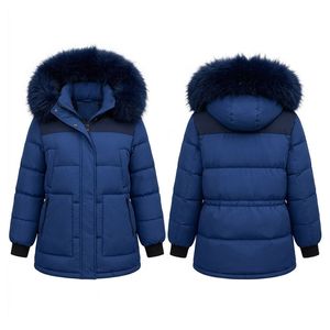 Custom Royal Cobalt Blue Down <b>Parka</b> Horizontal Quilt Dual Zip Pocket Ripstop Nylon Dark Fur Neck Knit Cuffs Puffer <b>Coats</b> - Product Image 1