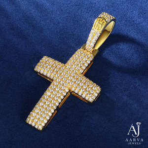 Collier pendentif croix en argent plaqué or 18 carats avec moissanite, style hip-hop, breloque chrétienne, serti clos, nom gravé, cadeau bijou - Product Image 1
