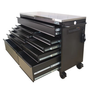 Armoire à outils CSPS 52 pouces, 10 tiroirs, verrouillable à clé, roulettes, glissières à billes, acier thermolaqué, OEM, charge 1814 kg - Product Image 1