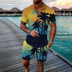 Conjunto Deportivo de Verano para Hombre con Estampado 3D, Camiseta Polo con Cierre y Pantalones Cortos, 2 Piezas, Estilo Geométrico, Ropa para Vacaciones - Product Image 3