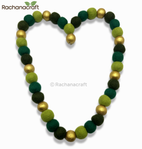 Handmade Wool Felt <b>Ball</b> Garland Green & Gold Pom Pom <b>String</b> Eco-Friendly Holiday & Nursery Decor 100% New Zealand Wool - Product Image 1