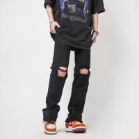 Pantalon en jean droit pour homme de qualité supérieure, design personnalisé, style urbain, délavé foncé, avec broderies et fermetures éclair