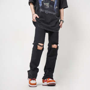 Pantalones Vaqueros Rectos para Hombre de Alta Calidad, Diseño Personalizado, Lavado Oscuro, con Bordado y Cierres - Product Image 3