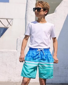Shorts de bain rayés pour hommes, séchage rapide, taille à cordon, décontractés, style Bermuda, 100% polyester tissé, taille mi-haute, 220g - Product Image 3
