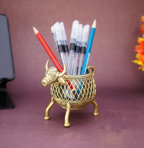 Pot à stylos et crayons promotionnel en laiton, design 'Horse Basket', produit de bureau - Product Image 5