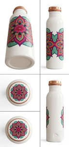Botella de Agua Artesanal de Cobre Puro, Recipiente Ayurvédico para Bienestar, Frasco Metálico Antiderrames con Diseño de Mandala - Product Image 4