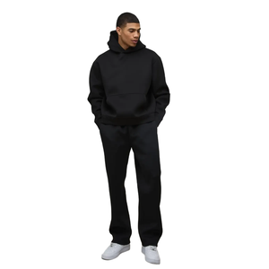 Ensemble de survêtement à capuche pour homme, couleur unie, 100% coton, coupe ample, sweat-shirt et pantalon de survêtement longs, tenue décontractée pour l'automne - Product Image 4