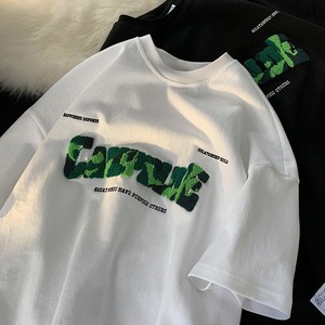 Oversized <b>White</b> <b>T</b>-<b>Shirt</b> With Green Flock Letter Print Short Sleeve O-Neck Streetwear Men's Jersey Knitted Cotton - Product Image 1