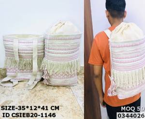 Handmade Cotton Woven Boho <b>Backpack</b> with Tassel Fringe Design <b>Drawstring</b> Travel Bag Lightweight Casual College Beach <b>Backpack</b> - Product Image 2