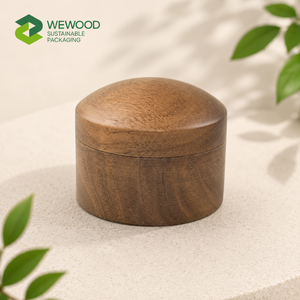 WEWOOD OEM Luxury Round Walnut Wooden Magnetic Closure Engraved Engagement <b>Ring</b> <b>Box</b> with Soft Velvet Lining - Product Image 2