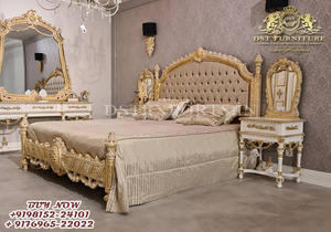 Luxe & Royal meubles de chambre à coucher et de lit Baroque, ensemble de meubles de chambre principale à Double sculpture, finition dorée Baroque - Product Image 6