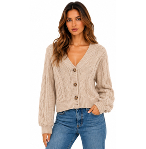 Cárdigan de punto para mujer con patrón bordado y decoración de botones, ideal para otoño e invierno, estilo urbano. - Product Image 3