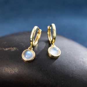 Boucles d'oreilles pendantes en pierre de lune naturelle, argent sterling 925, plaqué or 14 carats, bijoux en pierres précieuses pour femmes - Product Image 5