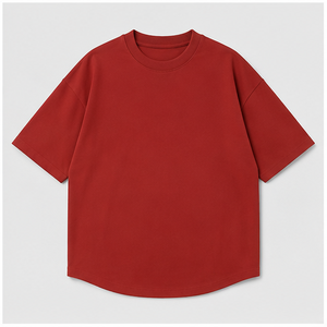 Camiseta de Manga Corta para Hombre, Color Rojo Ladrillo, Corte Holgado, Dobladillo Curvo, Algodón Compacto, MTS-OVR-0037 - Product Image 1