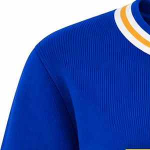 Pull en maille pour femme bleu roi Sigma Gamma Rho avec broderie dorée, col rond et poignets côtelés rayés or blanc - Product Image 6