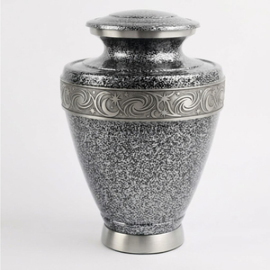 Urnes funéraires en aluminium en gros pour cendres humaines adultes, urne commémorative élégante gris moucheté avec bande argentée gravée - Product Image 1