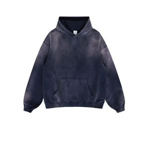 Sweat à capuche unisexe noir épais en coton tricoté de haute qualité 400 g/m², coupe oversize, avec logo personnalisé, effet délavé pour homme - Product Image 3