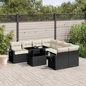 Conjunto de Sofás Modulares Grandes de Ratán PE Negro para Jardín, Muebles de Patio con Diseño Moderno y Elegante - Product Image 1