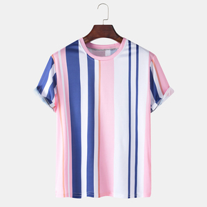 Men's Striped O-Neck Short Sleeve T-<b>Shirt</b> Quick Dry Casual Regular Fit Knitted <b>Polyester</b> Sport Top - Product Image 1